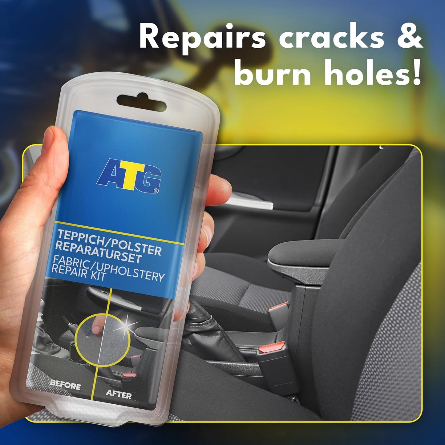 ATG Upholstery Repair Kit - Car Seat Repair Kit Fabric - Fabric Repair Kit - Carpet Repair Kit - CarSeat Patch - Burn Hole Repair Kit - Sofa Repair Kit - Car Seat Leather Repair