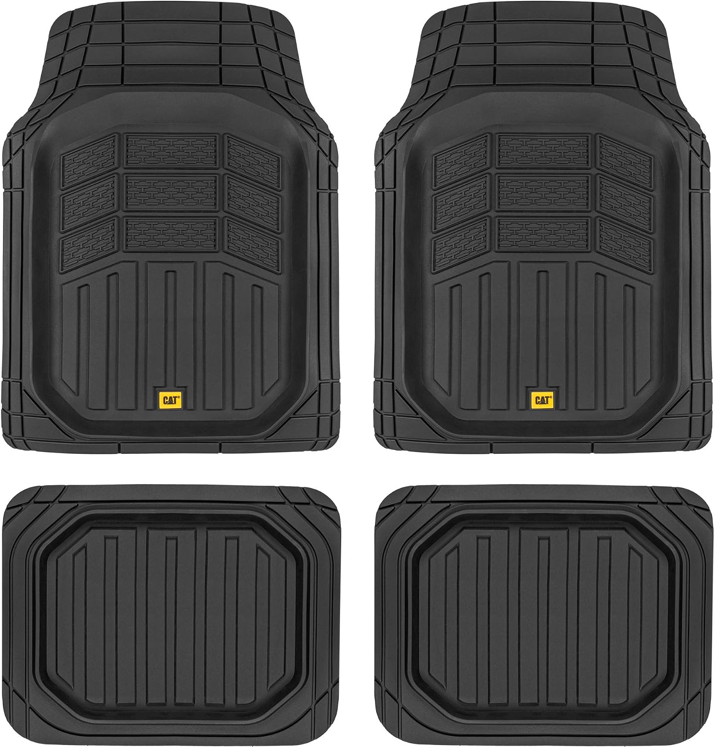 Cat® CAMT-9014 (4-Piece) Heavy Duty Deep Dish Rubber Floor Mats, Trim to Fit for Car Truck SUV & Van, All Weather Total Protection Durable Liners