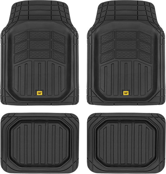 Cat® CAMT-9014 (4-Piece) Heavy Duty Deep Dish Rubber Floor Mats, Trim to Fit for Car Truck SUV & Van, All Weather Total Protection Durable Liners