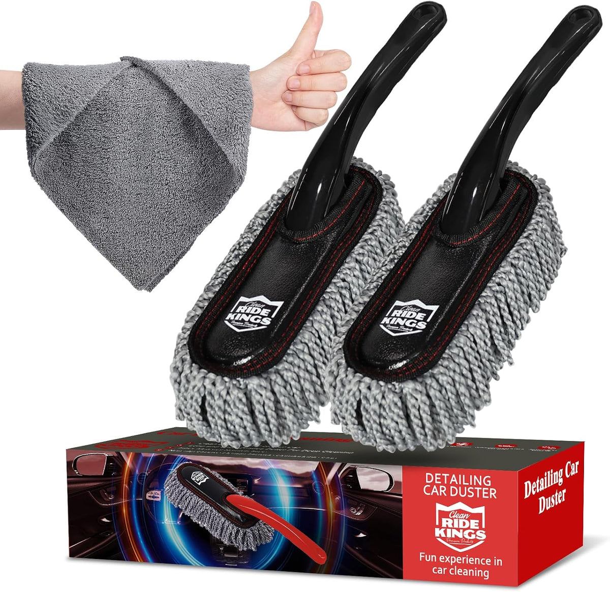 Car Interior Detailing Kit - Red Duster, Black Brush, Towel