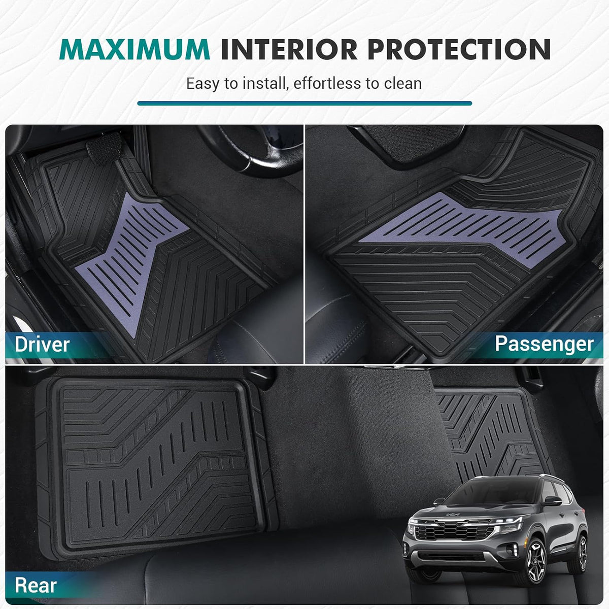 FLORICH Car Floor Mats, Heavy Duty All-Weather Floor Mats for Cars, Deep Dish Car Mats with Anti-Slip Backing, Waterproof Universal Full Set 4PCS, Trim-to Fit Floor Mats for Cars Trucks SUV Vans(Gray)