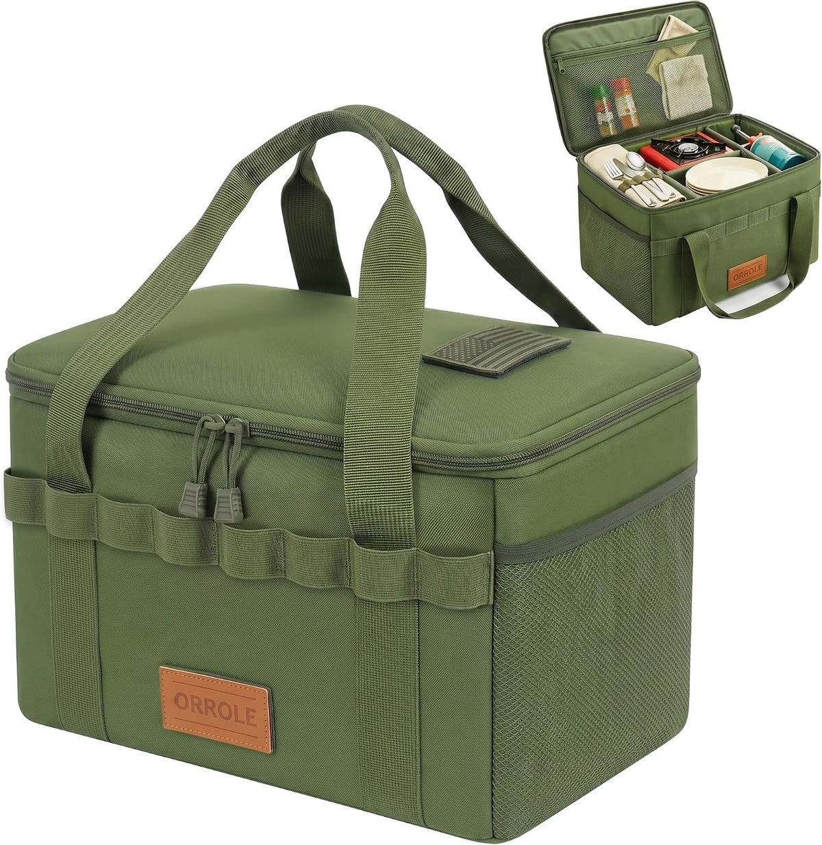 Camping Storage Bag 15L, Premium Camping Tote with Padded Dividers & Custom Patches, Durable Gear Organizer for Camp Kitchen, Trunk & Outdoor Essentials