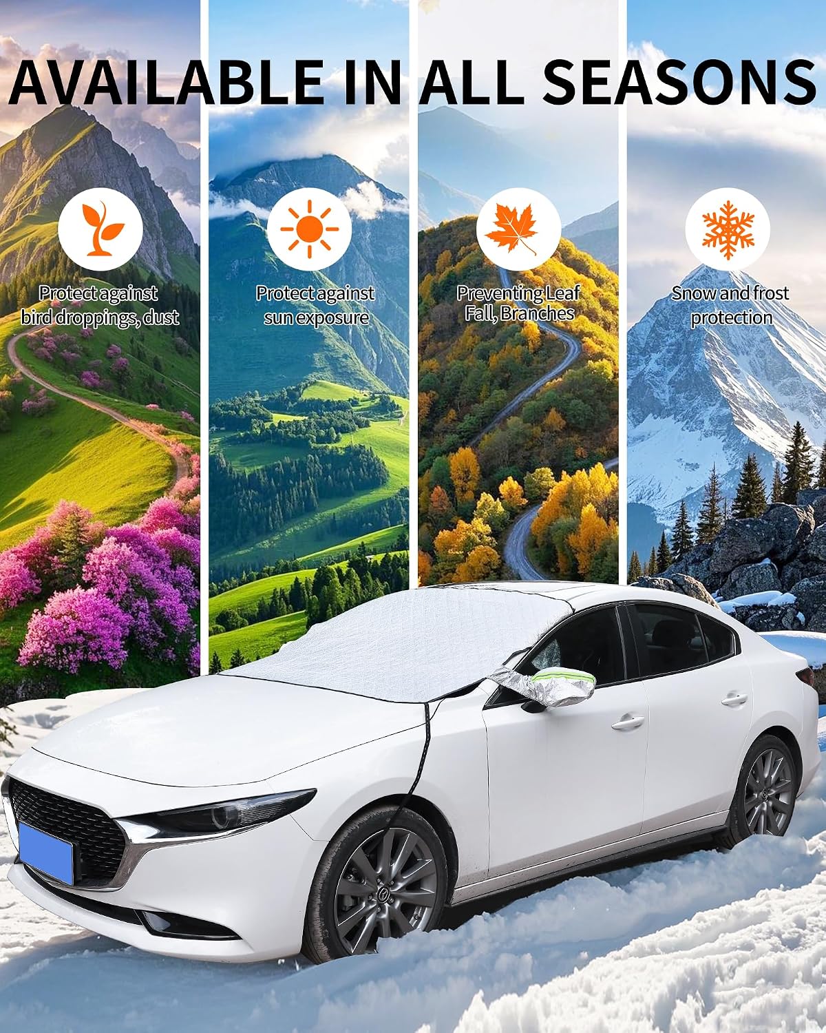 Windshield Snow Cover for Car, Heavy Duty Ice Shield with Magnetic Edges, Waterproof UV Block Sunshade for Winter Frost Protection, Fits Most Sedans SUVs Trucks, Easy Install and Remove