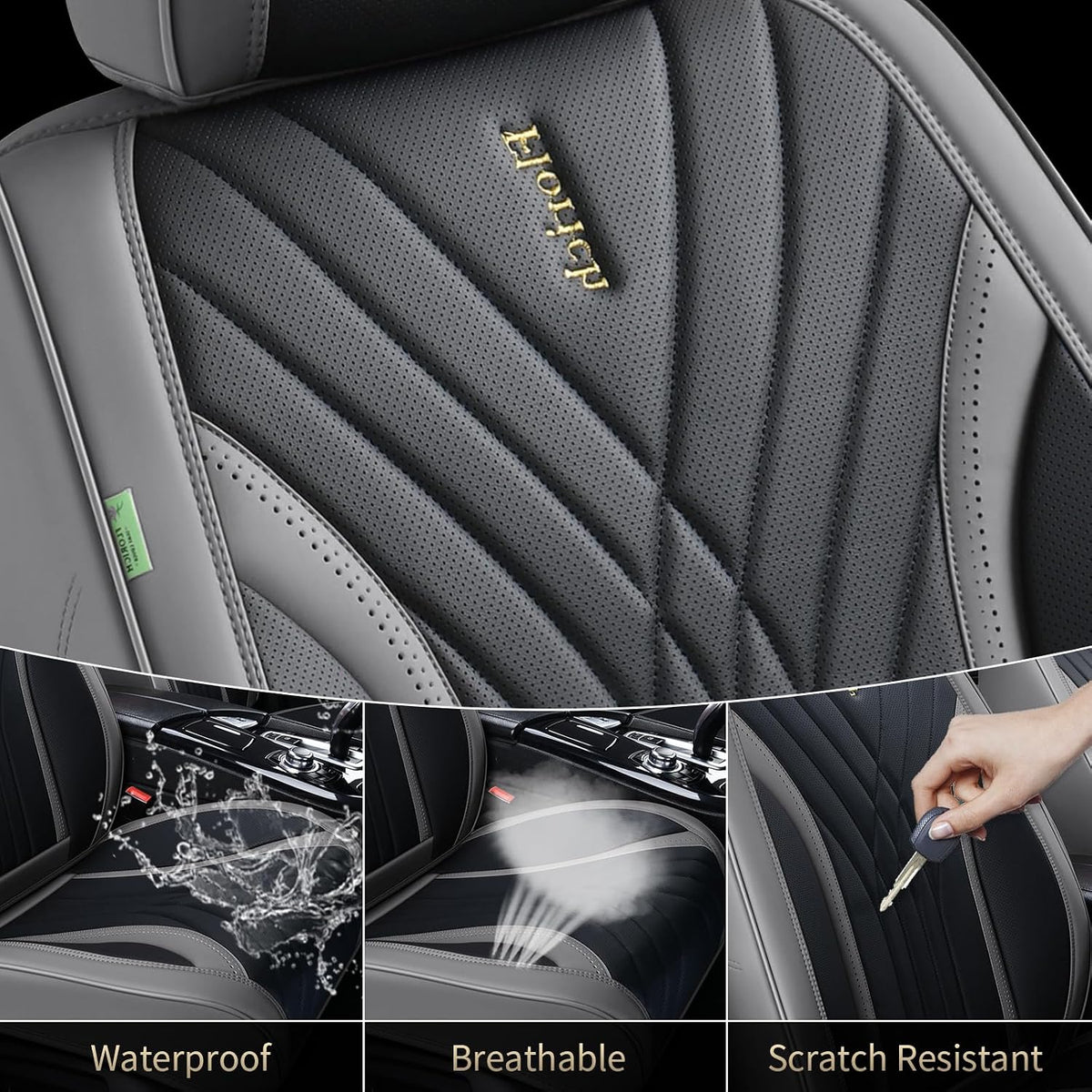 FLORICH Seat Covers, Front Leather Seat Covers, Car Seat Covers 2 PCS,Waterproof Seat Cover for Cars, Luxury Leatherette Gary Car Seat Cushion, Automotive Seat Covers for Sedan SUV Pick-up Truck