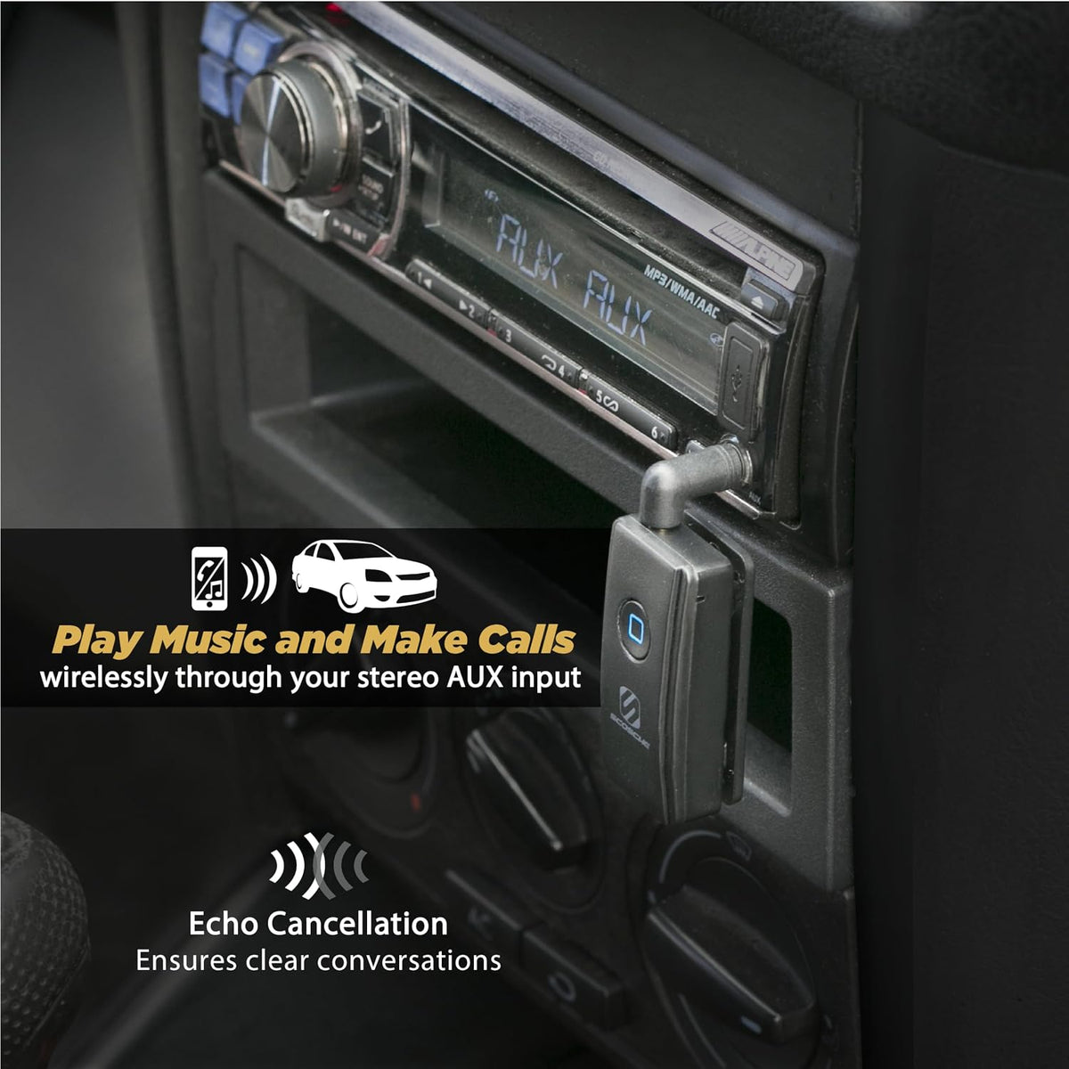 Scosche BTR3-SP BTFREQ Universal Bluetooth Wireless Audio Streaming and Handsfree Calling Receiver, Connect to Earbuds, Headphones, Car Stereo, Black