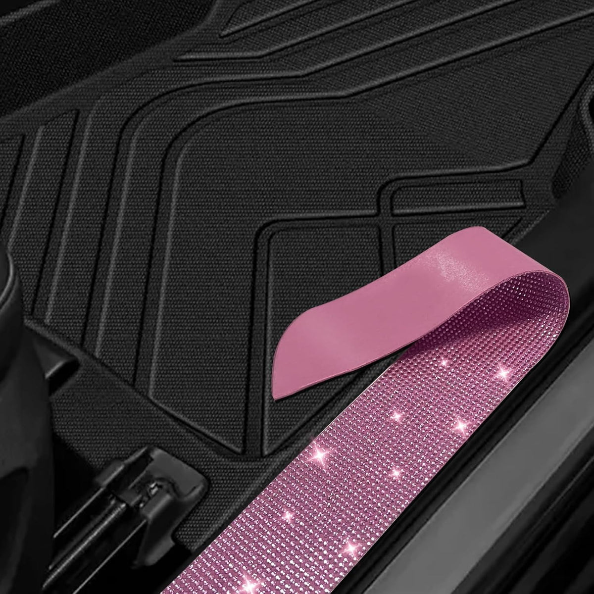 NETEPEM Bling Car Door Sill Protector 2PCS Car Door Edge Guard Rhinestones Door Threshold Protection 23.62x1.96 inch Anti-Scratch Strip Sticker Universal Bling Car Accessories(Pink)