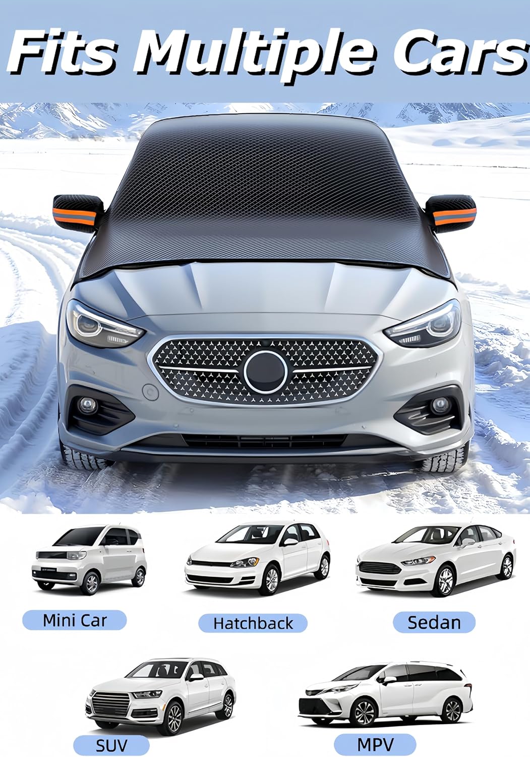 Car Windshield Cover, Magnetic Windshield Snow Cover (Orange)