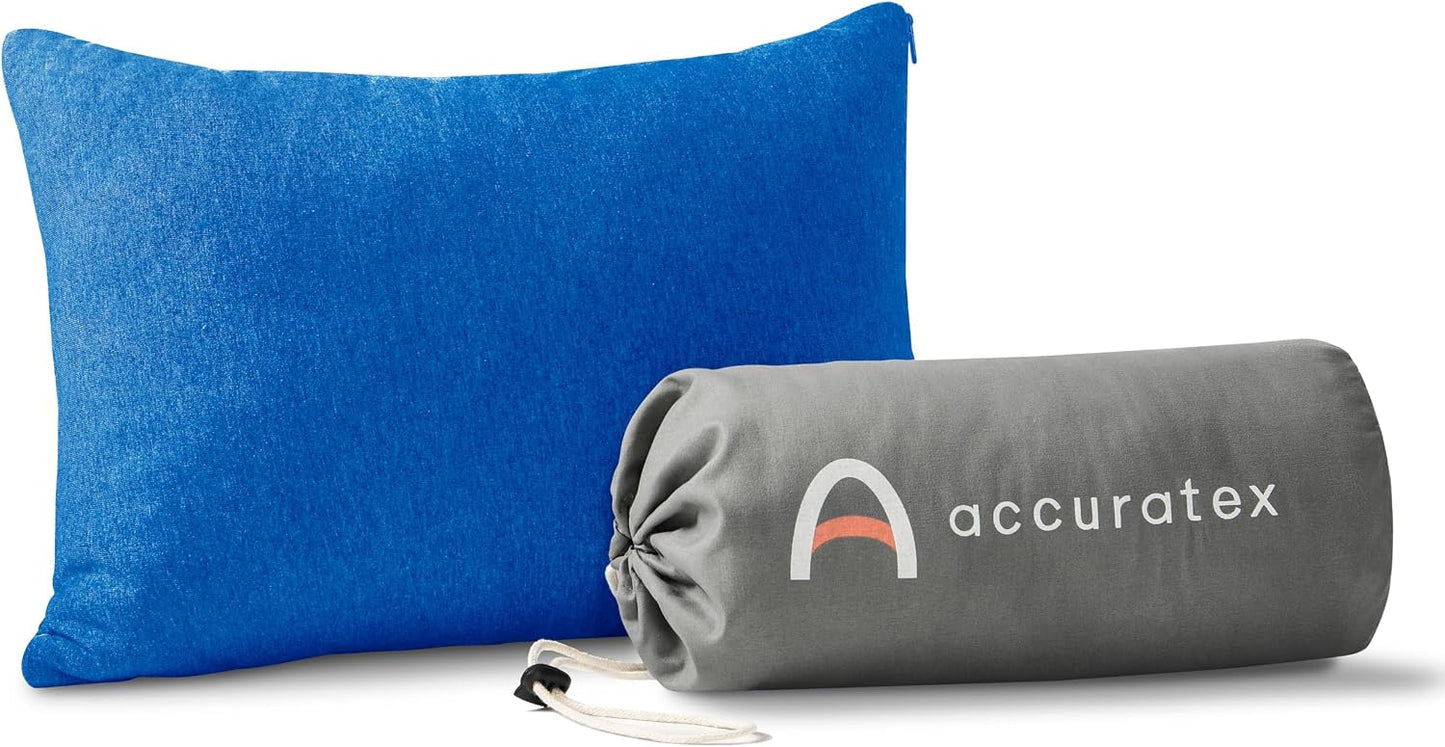 ACCURATEX Camping Pillow, Cotton Cover Compressible Travel Pillow,13x18 | Adjustable,Shredded Memory Foam Fill, Small Backpacking Accessories, Sleeping Essentials, Portable Car Airplane Pillow