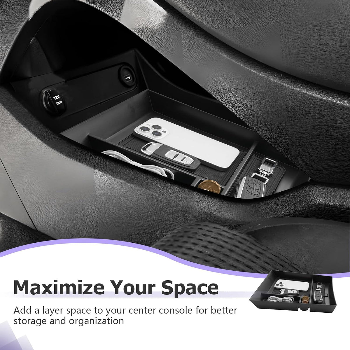LUWU Lower Center Console Tray Storage Box for 2021 2022 2023 Hyundai Santa Fe SE/SEL/XRT/Limited/Calligraphy Accessories Armrest Console Organizer ABS Material 2022 2023 Santa Fe Accessories Black