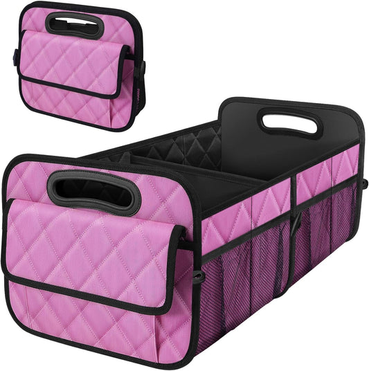Deosk Car Trunk Organizer for SUV, Car Organizers and Storage with Reinforced Handles, Car Accessories for Women/Men 50L Waterproof Polyester Trunk Organizer(Medium,Pink)