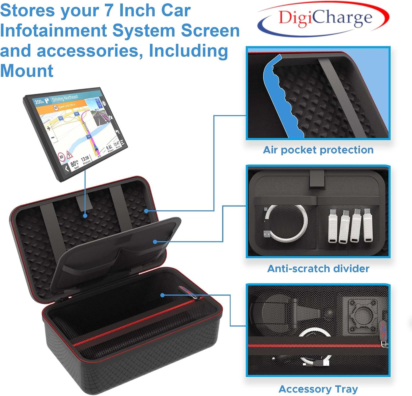 Digicharge Carrying Case for CarPlay and Android 7 Inch Car Screen | Compatible with Yongeid, PASLDA, Buonaldea Infotainment System and Accessories, Touch Screen Storage Holder