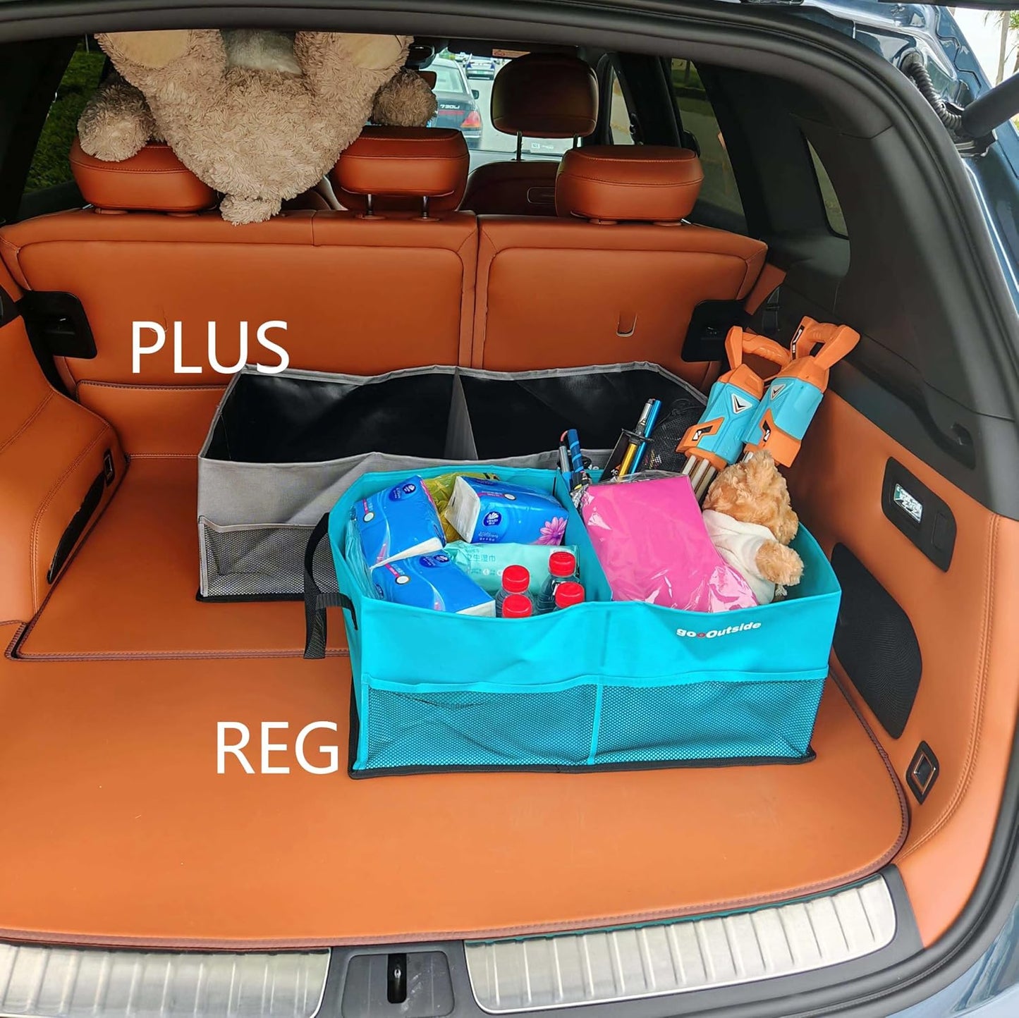 HiMagics Collapsible Waterproof Car Trunk Organizer, Soft PVC Storage Bin with Rugged PVC-Coated Fabric for SUV & Truck (Stone Gray, PLUS)