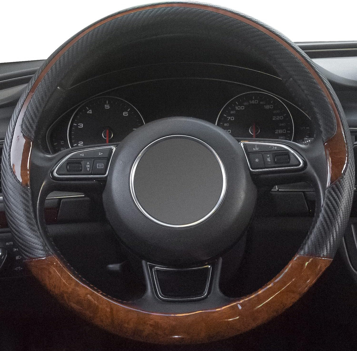 Wood Grain Steering Wheel Cover Black Universal Microfiber Leather, Suitable for 14 1/2-15 inch Comfortable Anti-Slip, Good Breathable and Odorless Car Steering Wheel Cover