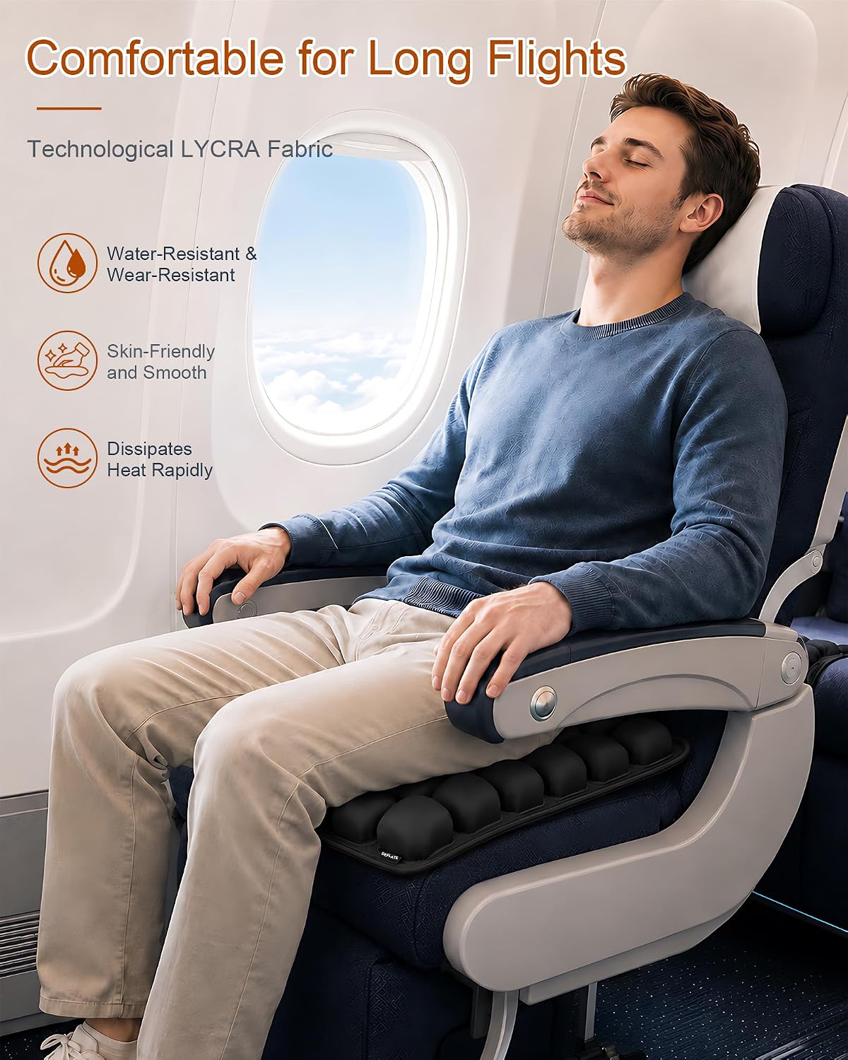 JQinHome Inflatable Seat Cushion with 42 Airbags, Press-Type Airplane Cushion for Long Flights, Portable Sondur Travel Cushion, Ergonomic Travel Seat Cushion for Airplane, Car, Office & Wheelchair