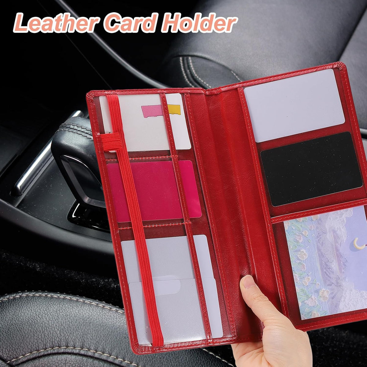 HARFINGTON Car Registration and Insurance Holder 9.45" x 5.04" PU Leather Vehicle Glove Box Organizer Storage Accessories Men Women Car ID Holder for License ID Card Bank Card, Black