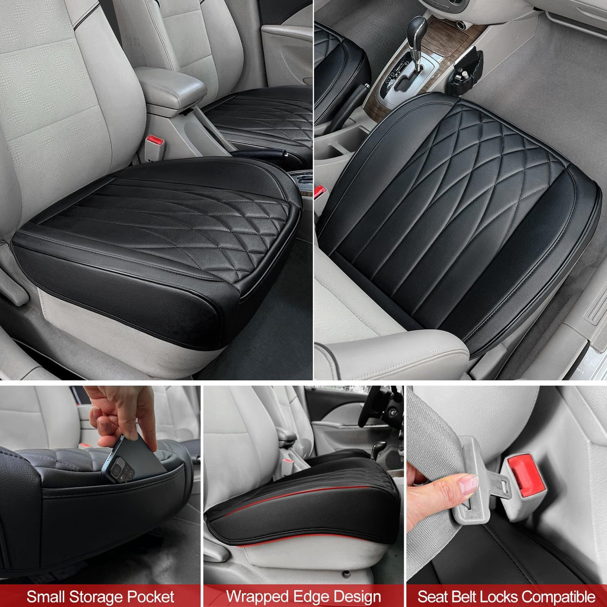 BEITK 2 Pack Black Leather Front Bottom Car Seat Covers