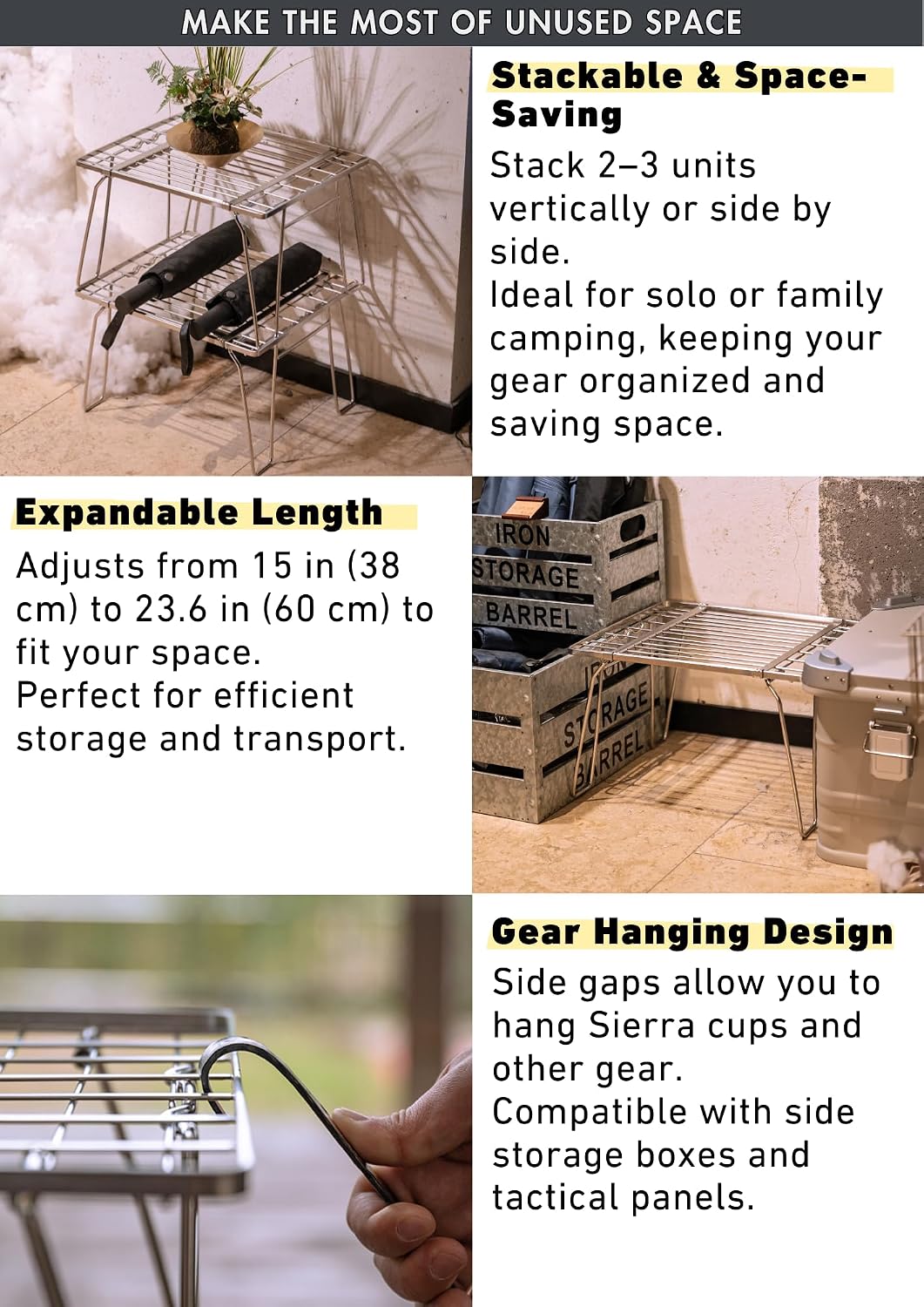 CAMPINGMOON Expandable Slim Camping Rack Foldable Gear Shelf for Tent Camping, Car Camping, RV Trips, Stackable Portable Outdoor Storage FD-22