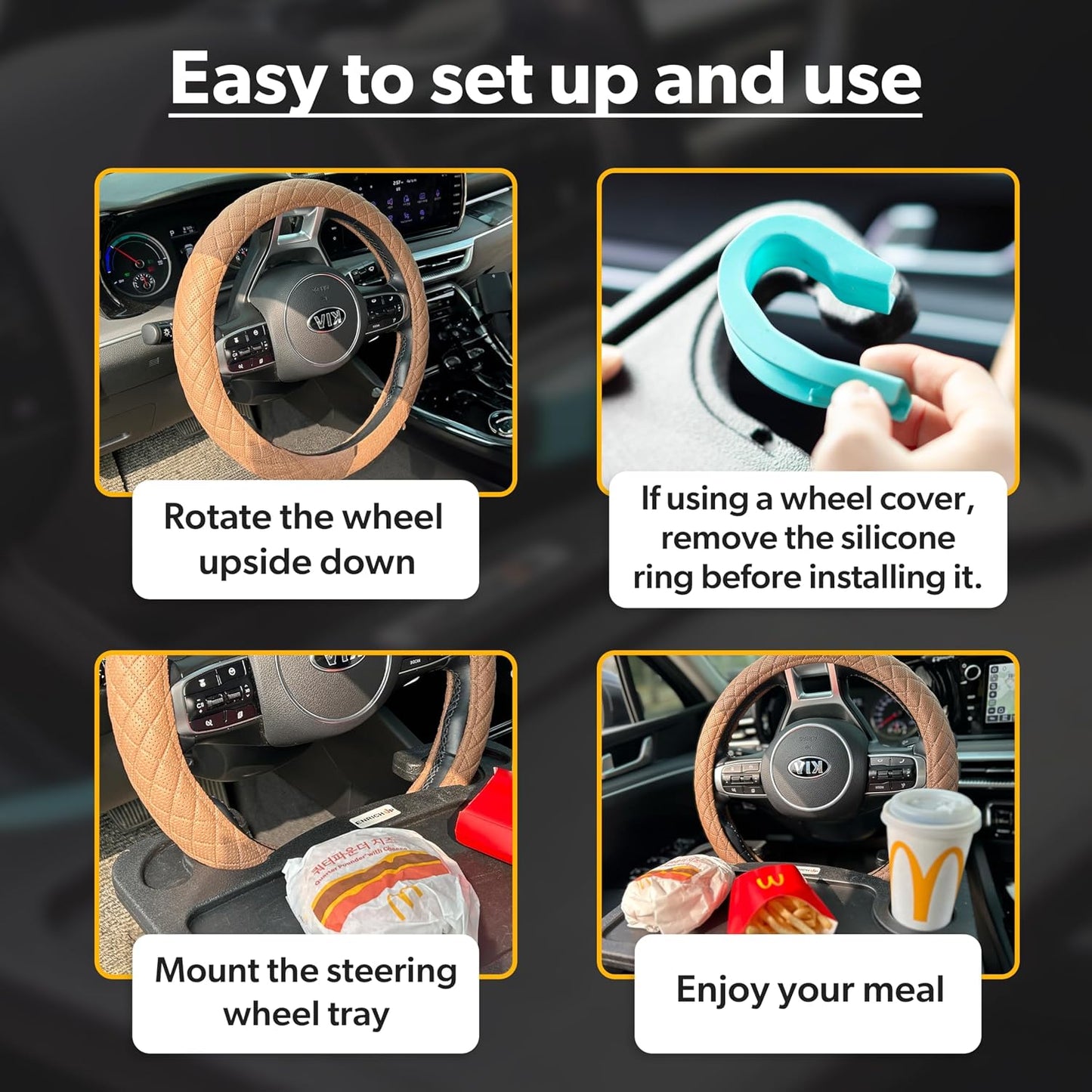 ENRICH UP 2-in-1 Steering Wheel Tray Table & Car Desk - Mint Ring | 2-in-1 steering wheel tray for parked laptop work, meals, cup holder use, wheel covers, pickups, SUVs, and travel breaks