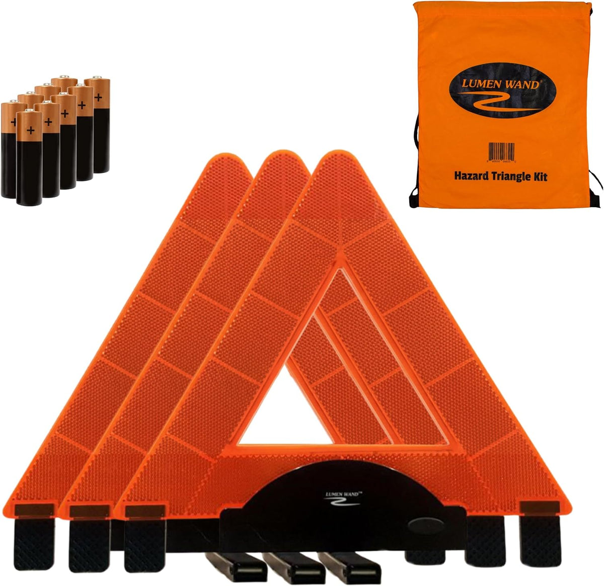 Lumen Wand 3 Pack LED Reflective Warning Triangles Emergency Safety Kit