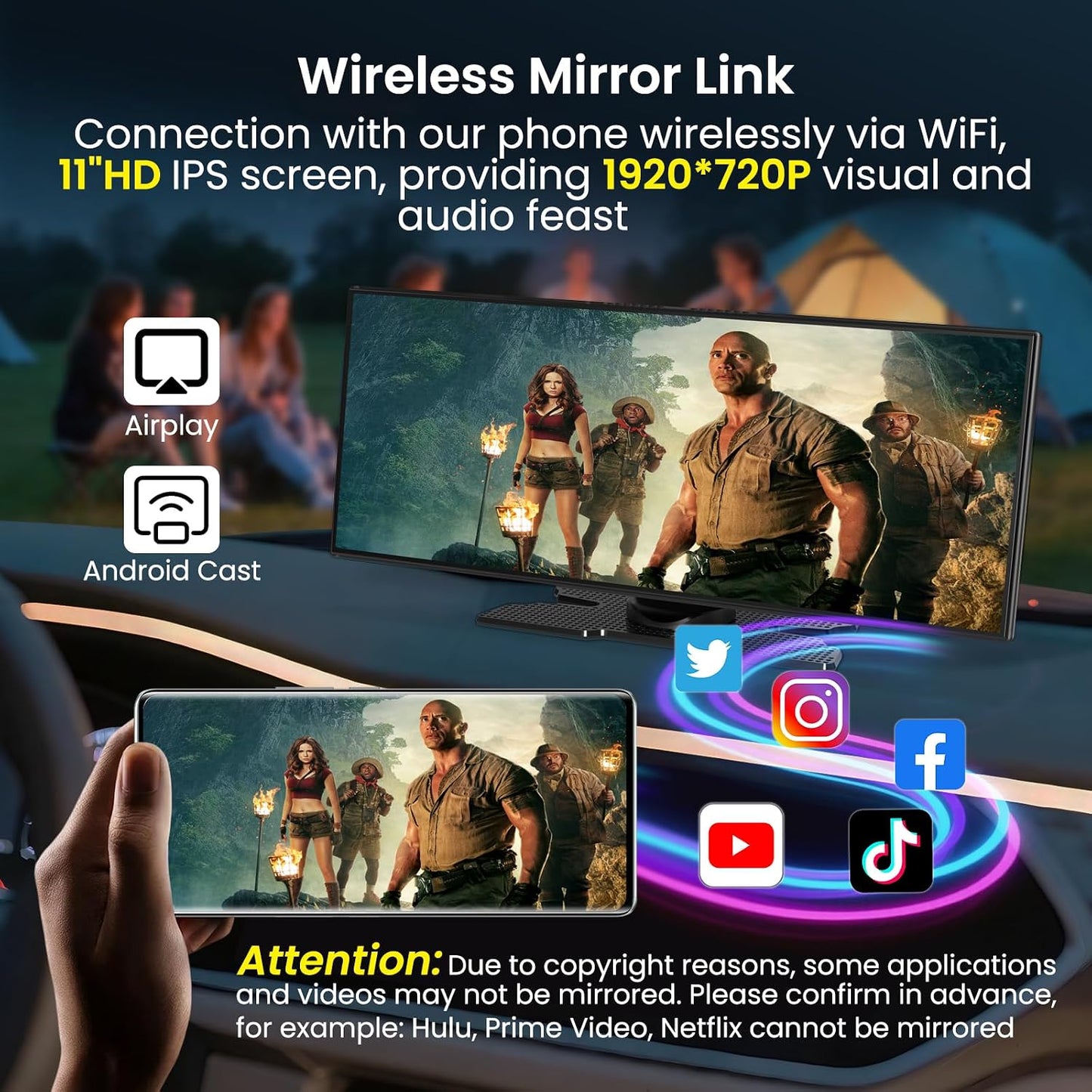 Largest 11.5 inch Wireless CarPlay Screen for Car, A-pple CarPlay & Android Auto HD Touchscreen with 4K Dash Cam/1080P Backup Camera/Navigation/Bluetooth/Voice Control/FM/Mirror Link,for All Vehicles