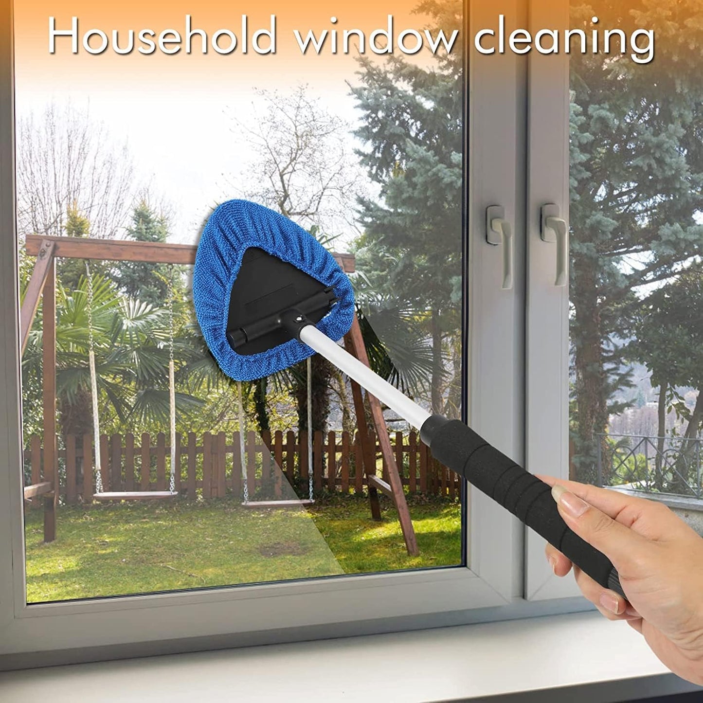 JOYFUL&HOPEFUL Car Windshield Cleaning Tool, Car Inside Window Cleaner Tool with Extendable Handle, 4pc Microfiber and 2pc Chenille, Car Interior Cleaner Tool Anti Fog, Streaks Free