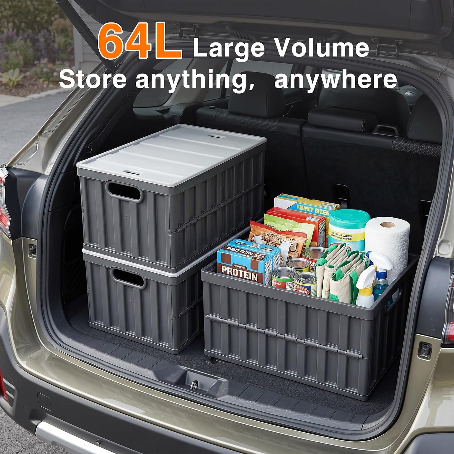 Citylife 64L Collapsible Storage Bins with Lids Plastic Storage Containers for Organizing Stackable Storage Box Large Heavy Duty Utility Crates, 2 Packs