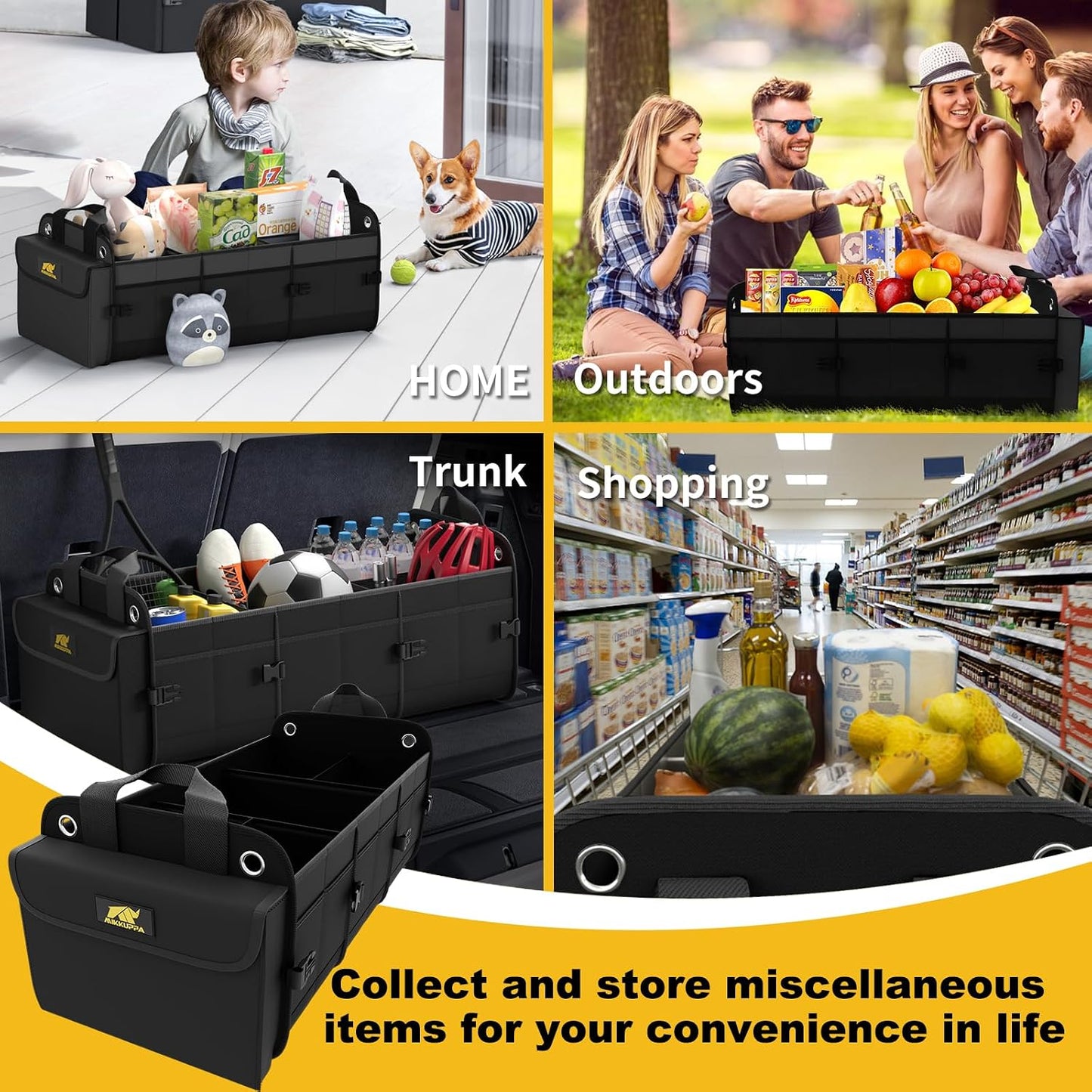 MIKKUPPA Car Trunk Organizer with Cooler, 100L, Premium Material, Black | Collapsible Heavy Duty Large Car Organizer, Sturdy Trunk Storage for SUV with Adjustable Straps and Non Slip Bottom