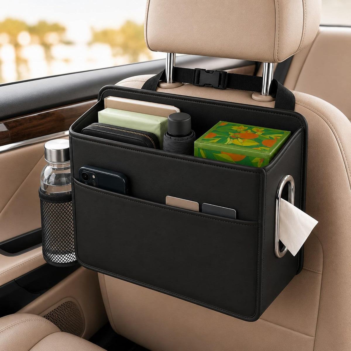 Noaman Upgraded Large Car Seat Organizer with Handkerchief Holder