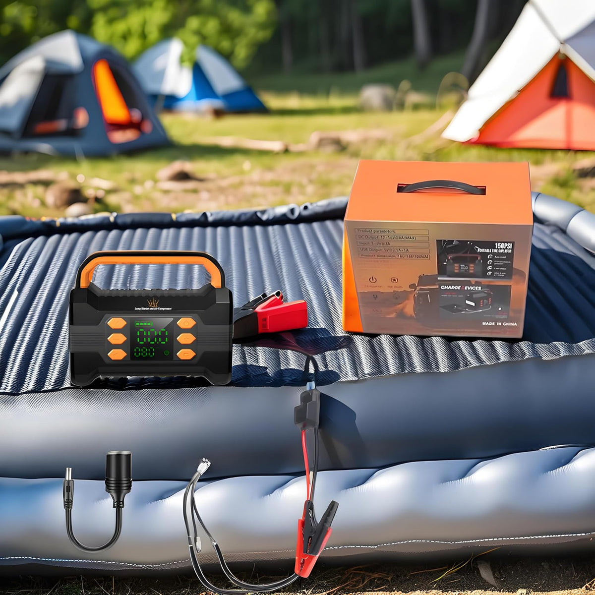 FLAA Jump Starter with Air Compressor 6000A, Portable Car Battery Booster, Jumper, 150PSI Tire Inflator, Power Pack, USB-C Quick Charge, for 12V Cars, Trucks, SUVs, 8.5L Gas/6.5L Diesel