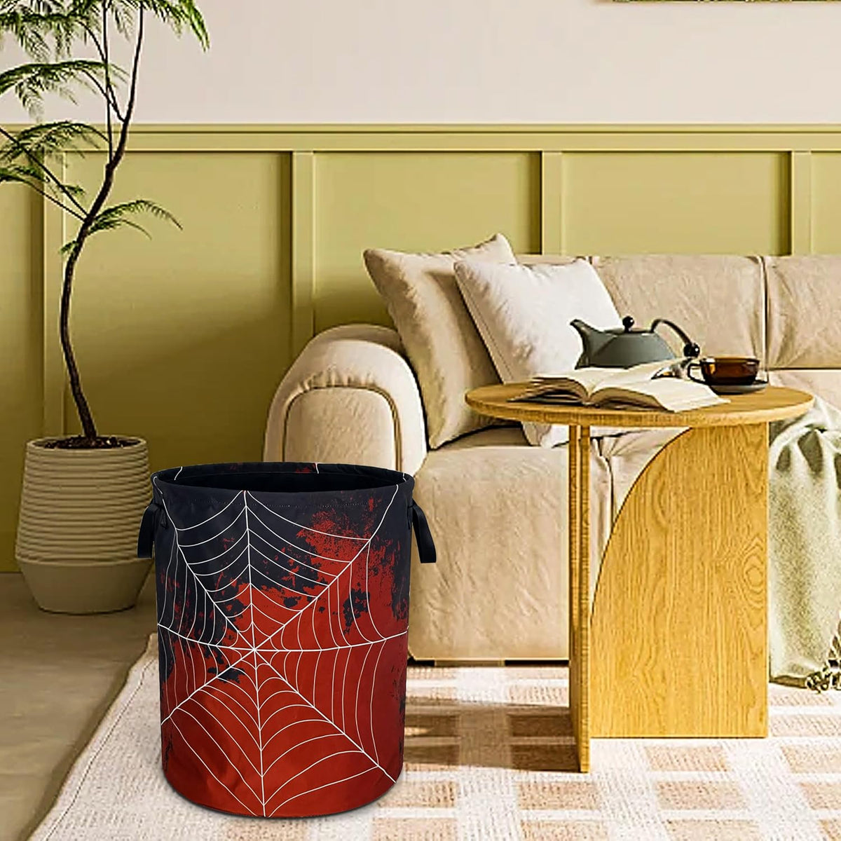 Spider Web Blood Laundry Basket Foldable Waterproof Hamper 18.9 x 16.5 Inch
