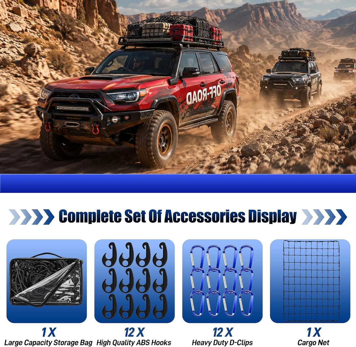 4"x 6" Cargo Net for Roof Basket and Pickup Bed with 24 Carabiners