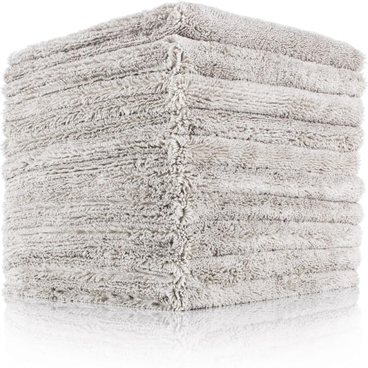 The Rag Company - Creature Edgeless Auto Detailing Towels; Professional 70/30 Blend, Dual-Pile Plush Microfiber, Buffing & Polishing, 420gsm - 16in x 16in - Ice Grey - 10-Pack