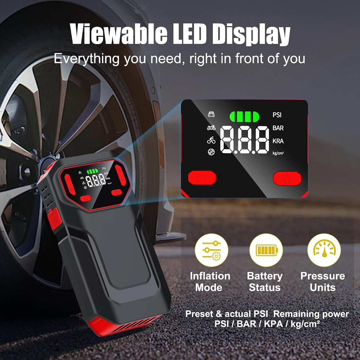 Car Jump Starter 2000A with Air Compressor