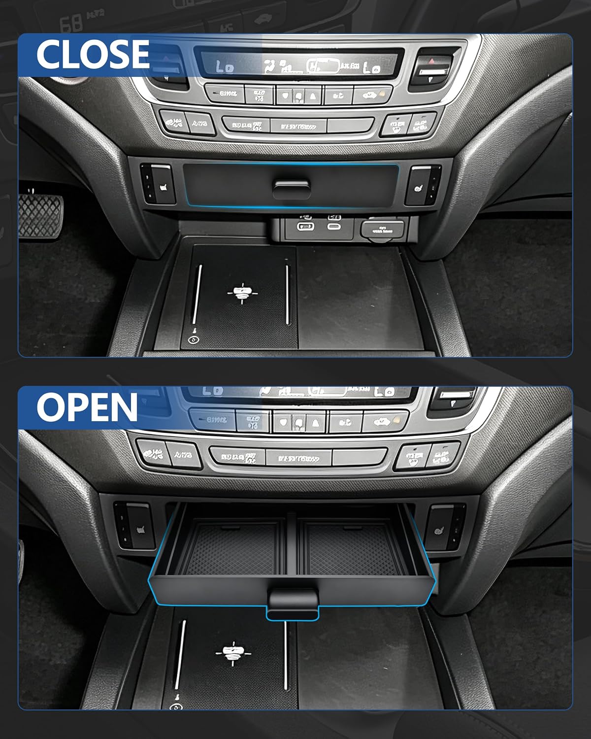 Center Console Organizer Tray for Honda Pilot 2016-2022/ Ridgeline 2017-2026/ Passport 2019-2025, Drawer Storage Box Insert, Hidden Cubby Organizer, Only Fit Models with Cubby