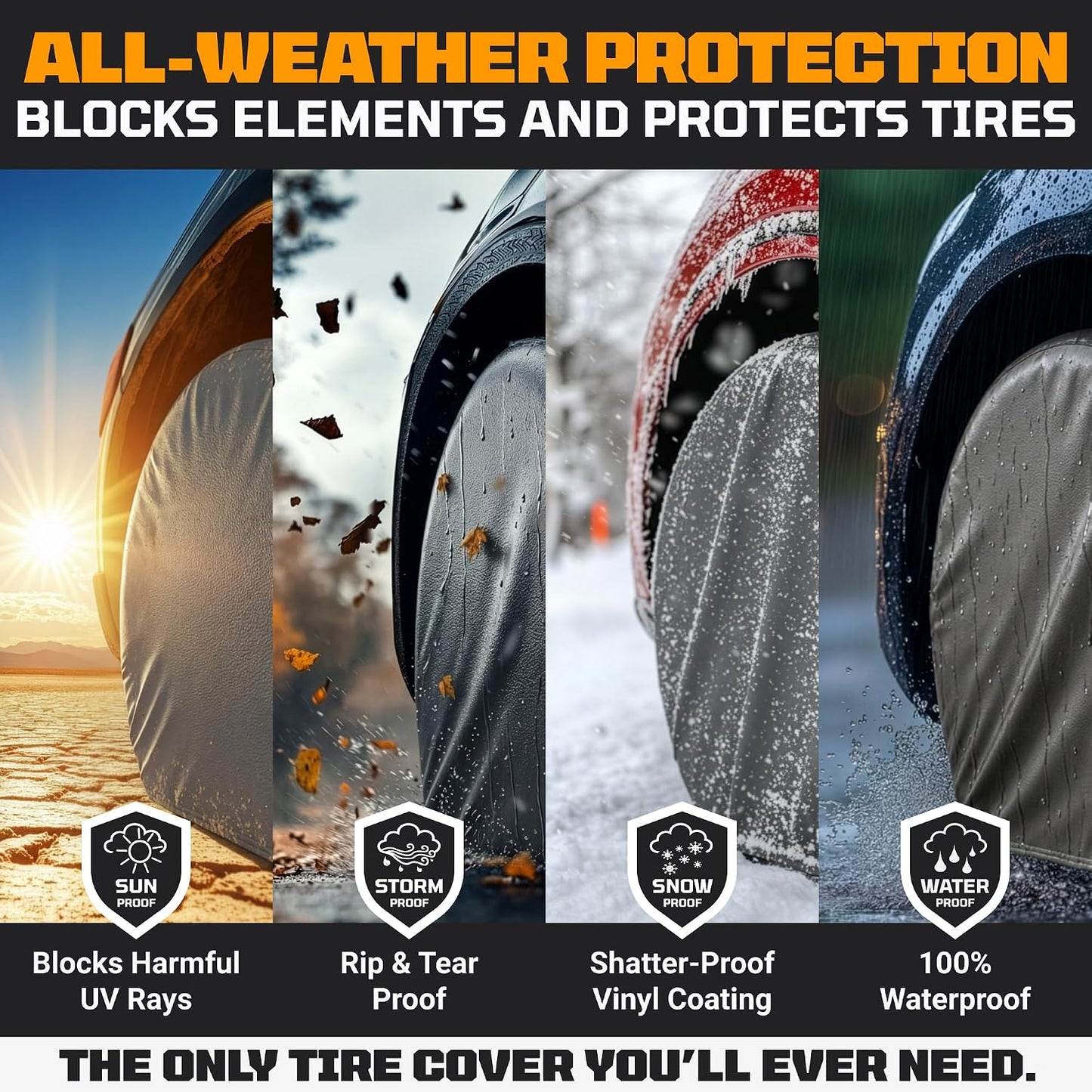 TIRESHIELD PRO Tire Covers Set of 4 - Heavy Duty All-Weather UV-Resistant Wheel Covers w/StormLock-System - Year-Round Protection for Your RV, Camper, Truck, Car & Trailer Tires w/ 26-28.75" Diameter