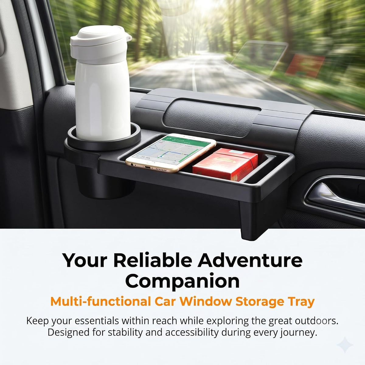 Car Window Storage Organizer, Door Side Hanging Box with Cup Holder & Phone Holder, Large Capacity Side Door Storage Tray for Earphones Keys, Universal Interior Organizer for Cars (Black #A)