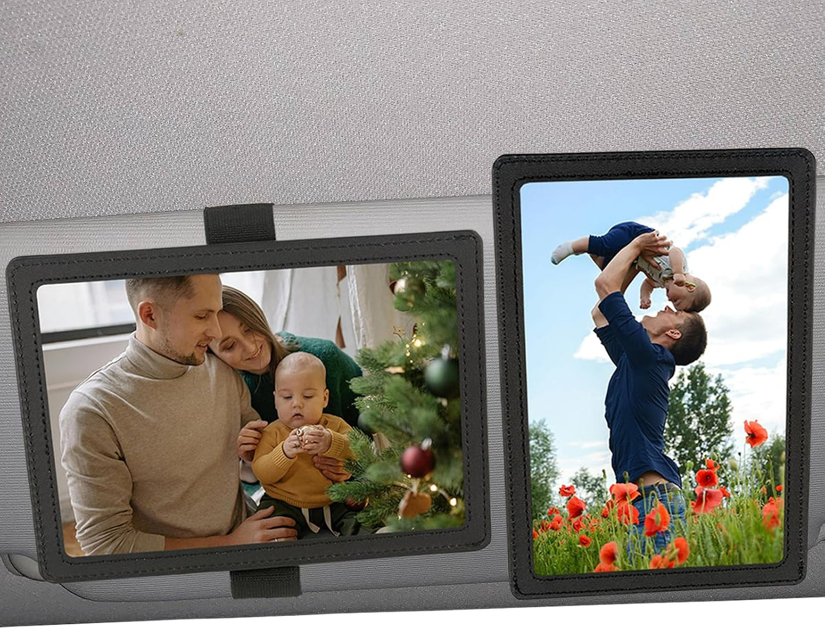 Car Picture Frame, Leather Vehicle Sun Visor 4x6 (Standard 6 Inches) Photo Holder Displays Both Horizontally and Vertically by Srandme (1pcs, Black)