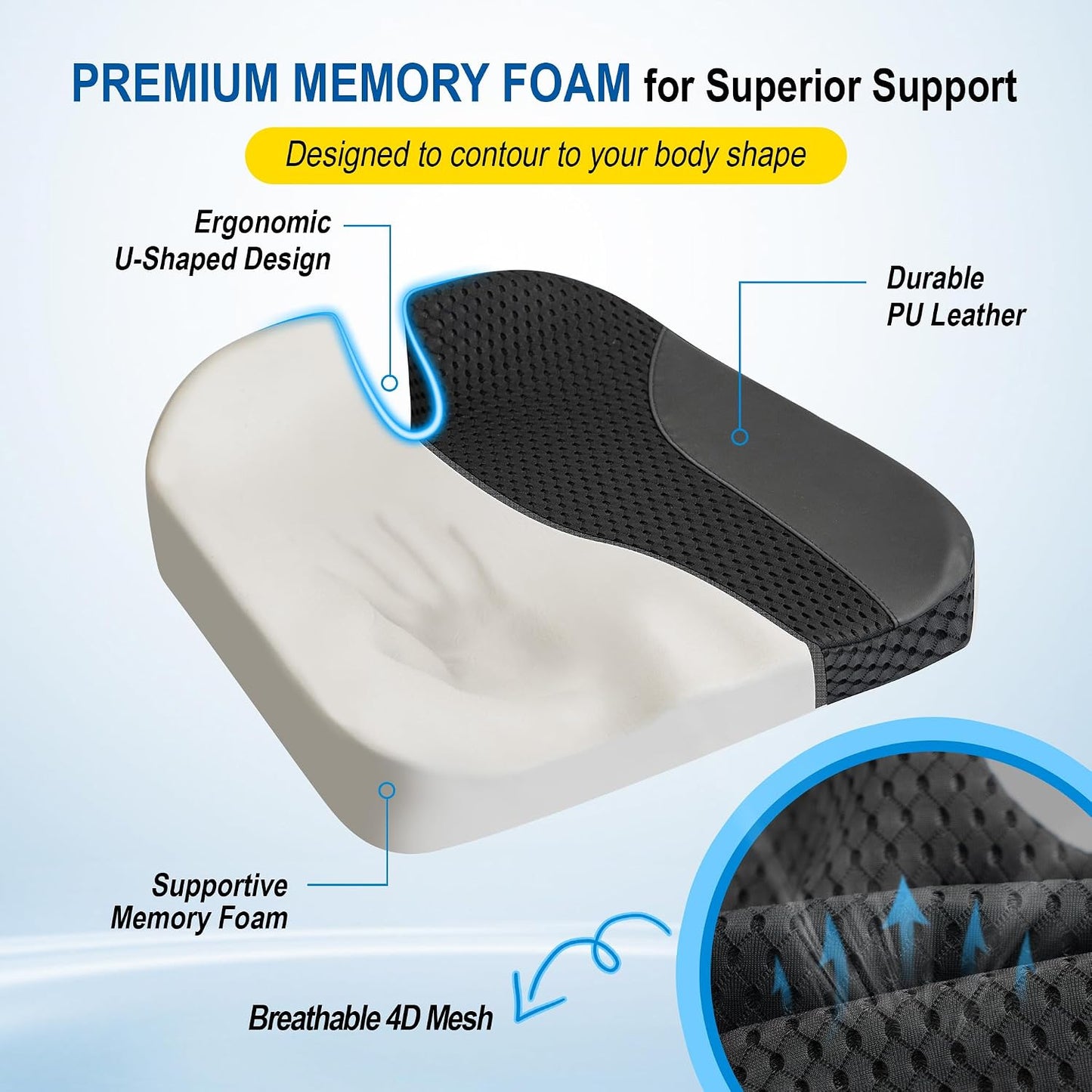 Lofty Aim Car Seat Cushion for Driving, Memory Foam Driver Seat Cushion | Car Seat Cushion for Long Driving Comfort, Driver Seat Pillow Adds Height and Support for Cars, Trucks, Office Chairs, Black