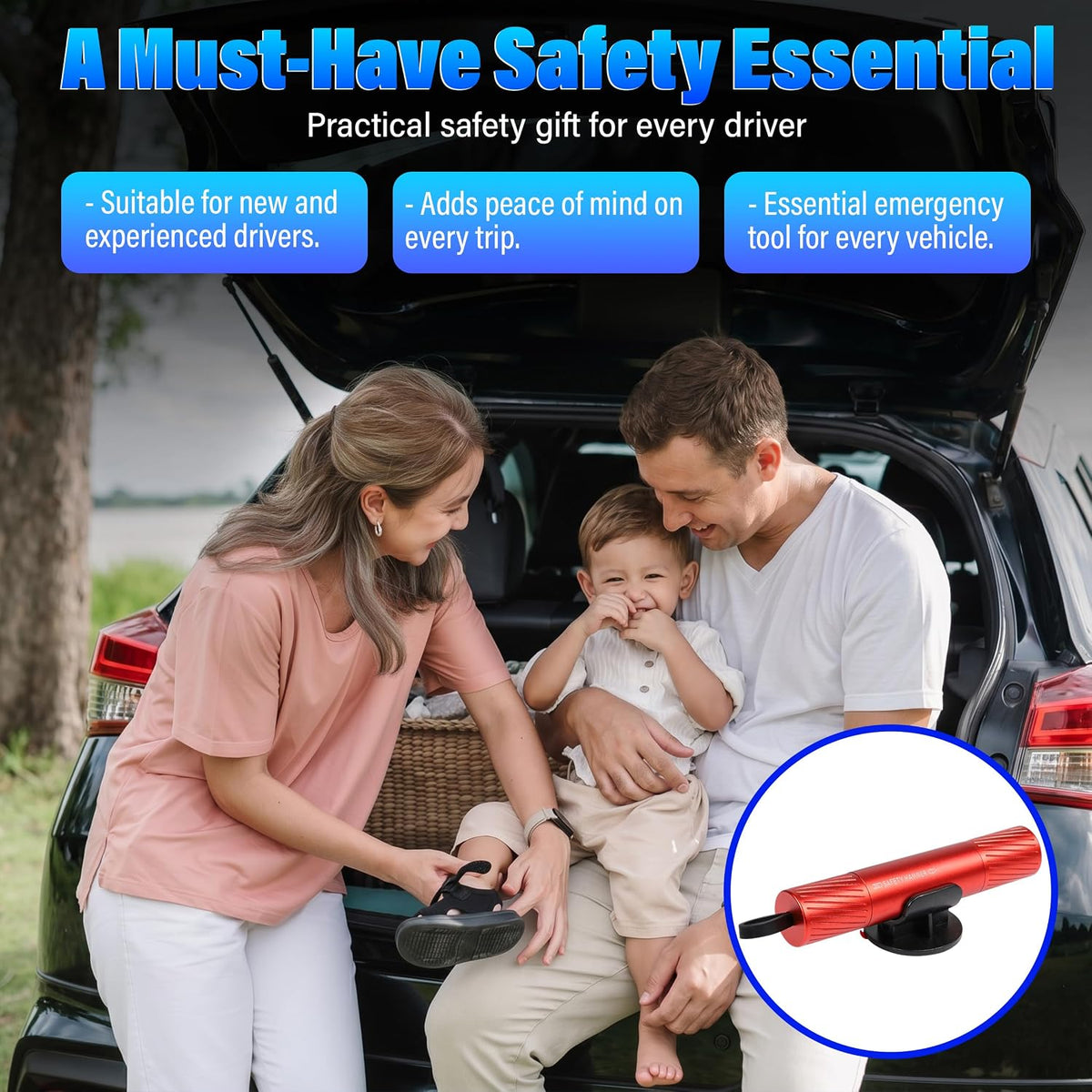 5Pcs Safety Hammer Emergency Car Escape Tool, Window Breaker Seatbelt Cutter with Base, Glass Breaker Under Water Auto Rescue Tool 2 in 1 for Every Driver