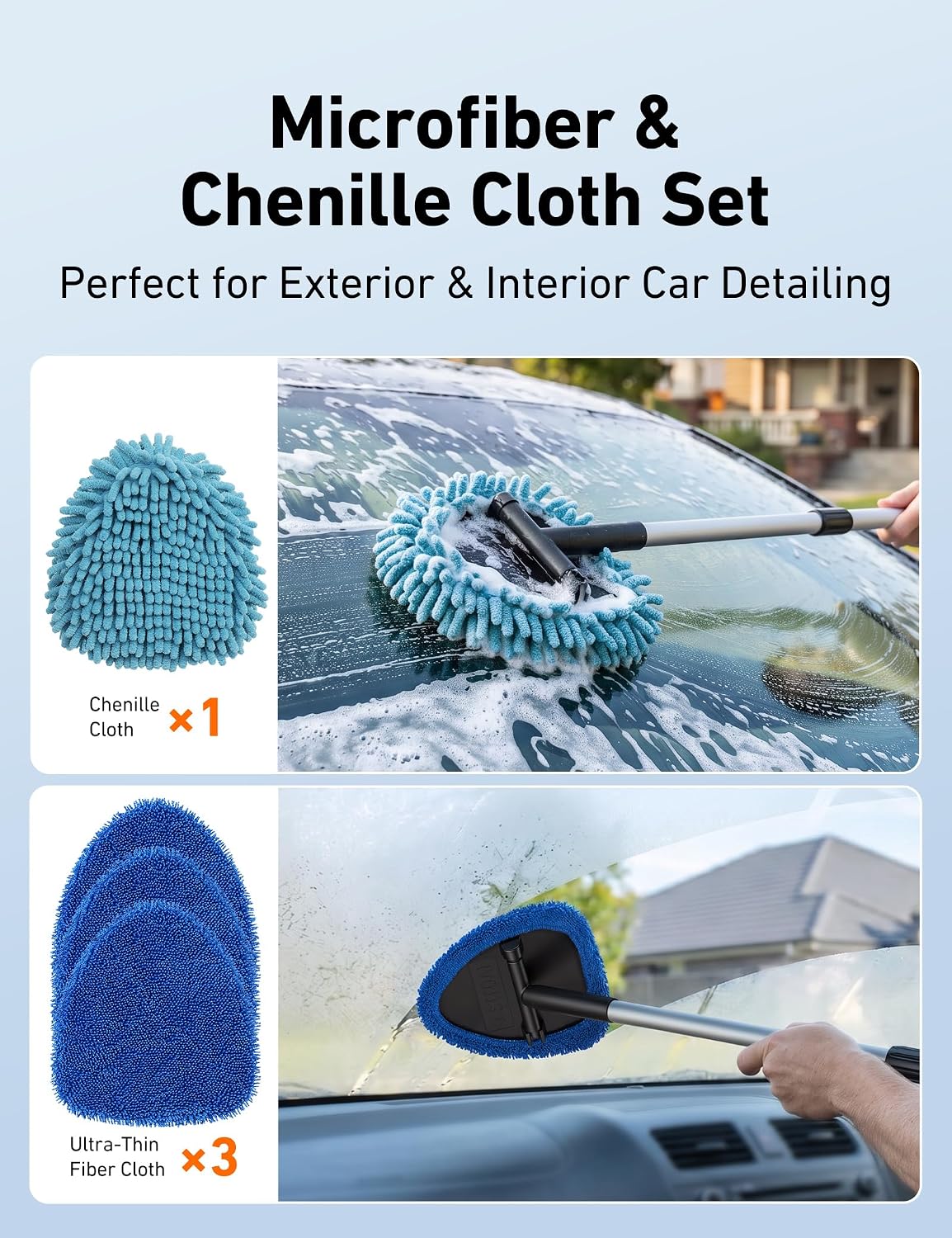 AstroAI 10pcs Car Windshield Cleaner Kit with 32" Extendable Handle
