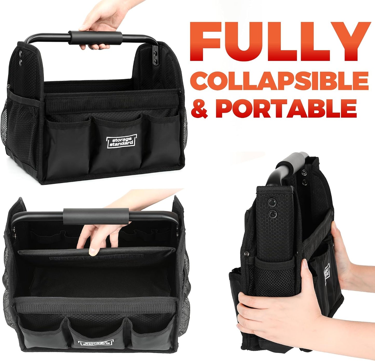 Detailing Caddy Organizer with Handle - Storage, Cars, & Cleaning Caddy for Supplies, Tools, & Home Improvement - Heavy Duty Car Detailing Supplies With Multi-Pockets & Collapsible Tote Design