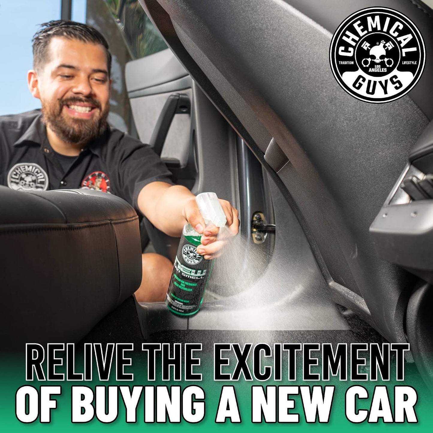Chemical Guys, New Car Smell Air Freshener & Odor Neutralizer Spray, 16 oz | Refreshes interiors with a new car scent while neutralizing odors, adjustable spray strength for any vehicle