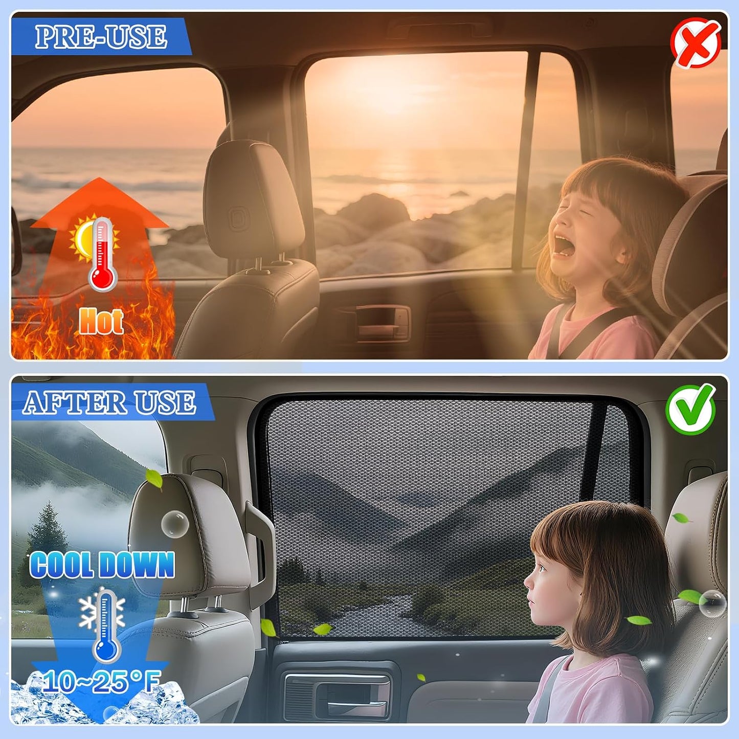 ZATOOTO Car Window Shades Honda CRV 2023-2025 for Rear Window 2Pack car Shades for Back Windows Baby & Pet | Blocks 99% UV Rays & Heat | Breathable Mesh for Privacy & Bug Protection | Camping & Travel