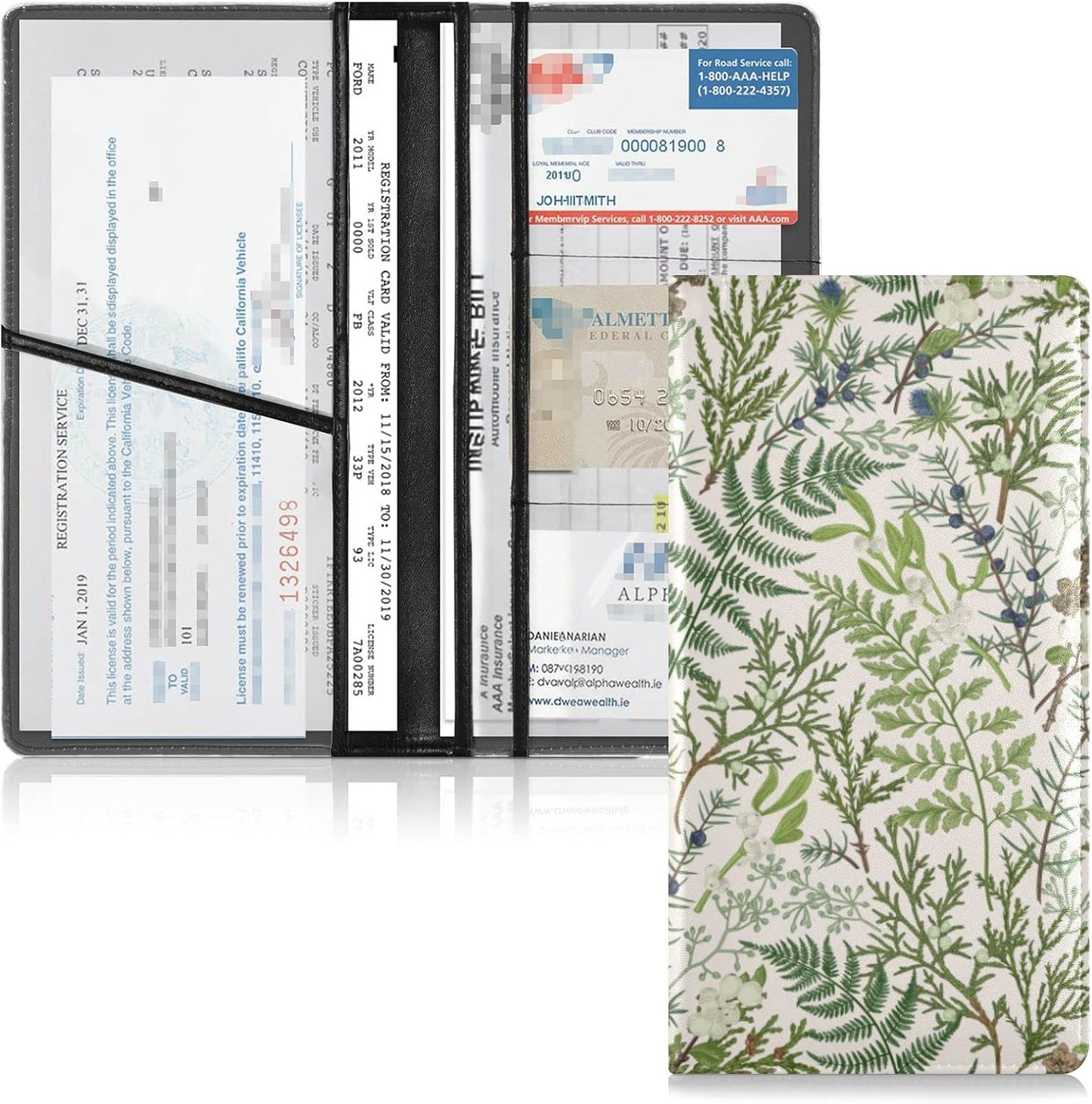 GuoChe Forest Floral Green Car Registration and Insurance Holder Glove Box Organizer Car Document Holder Auto Glove Compartment Essential