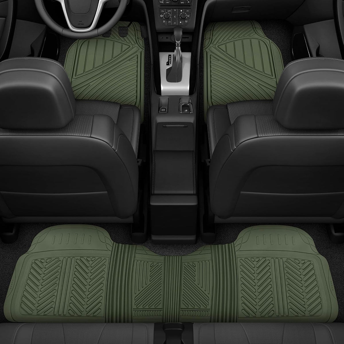 Motor Trend FlexTough Performance All Weather Rubber Car Floor Mats - 3 Piece Floor Mats Automotive Liners for Cars Truck SUV, Heavy-Duty Waterproof (Green)