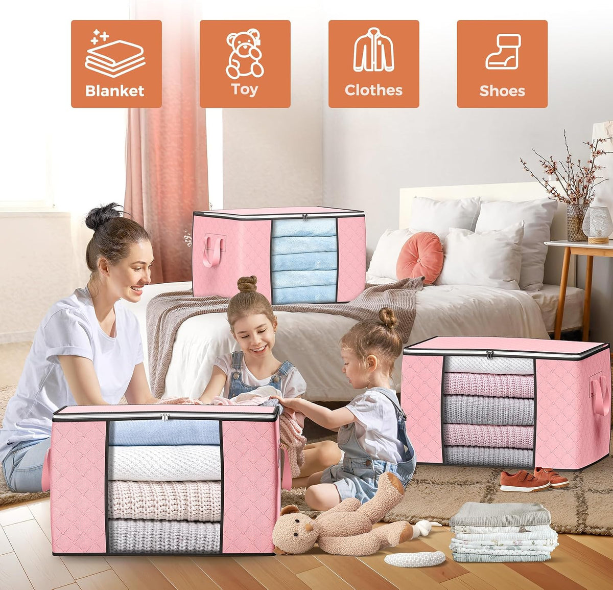 90L Large Storage Bags, 4 Pack Clothes Storage Bins Closet Organizers