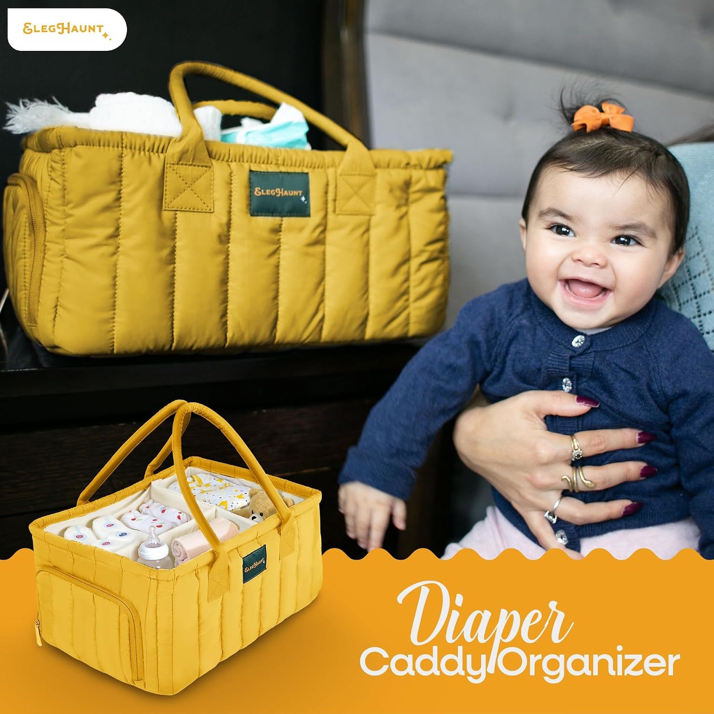 Baby Diaper Caddy Basket Organizer-Sturdy, Breathable & Washable - Stylish Storage, Portable, Car Caddy Organizer, Nursery, Baby Gift Registry Newborn Essentials (Yellow)