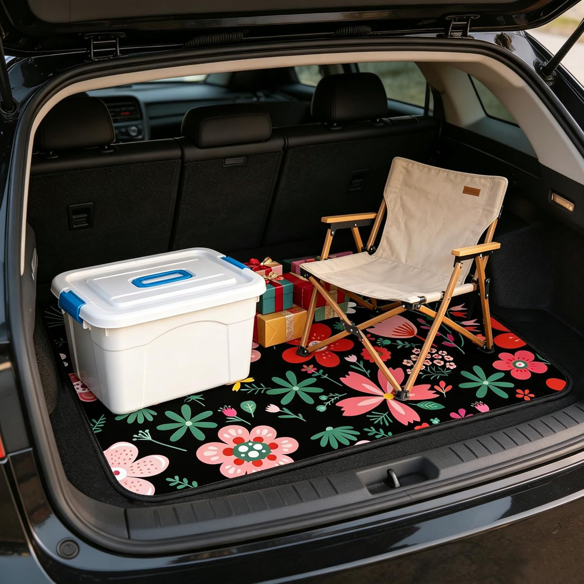 Universal Car Trunk Mat 29" x 39",Multicolor Floral,Butterfly Etc,Anti-Slip Easy to Clean, Trunk Protective Mat, Sporty Vehicle Interior Accessories Suitable for Most Car Models.