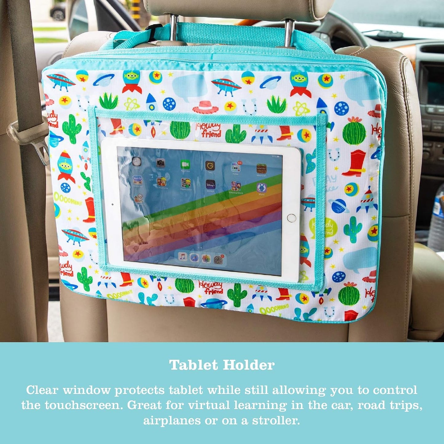 J.L. Childress Disney Baby 3-IN-1 Kids Travel Tray & Tablet Holder - Car Seat Lap Tray Desk for Toddlers, Road Trip Essentials, Car Seat Activity Table, Travel Accessories - Toy Story