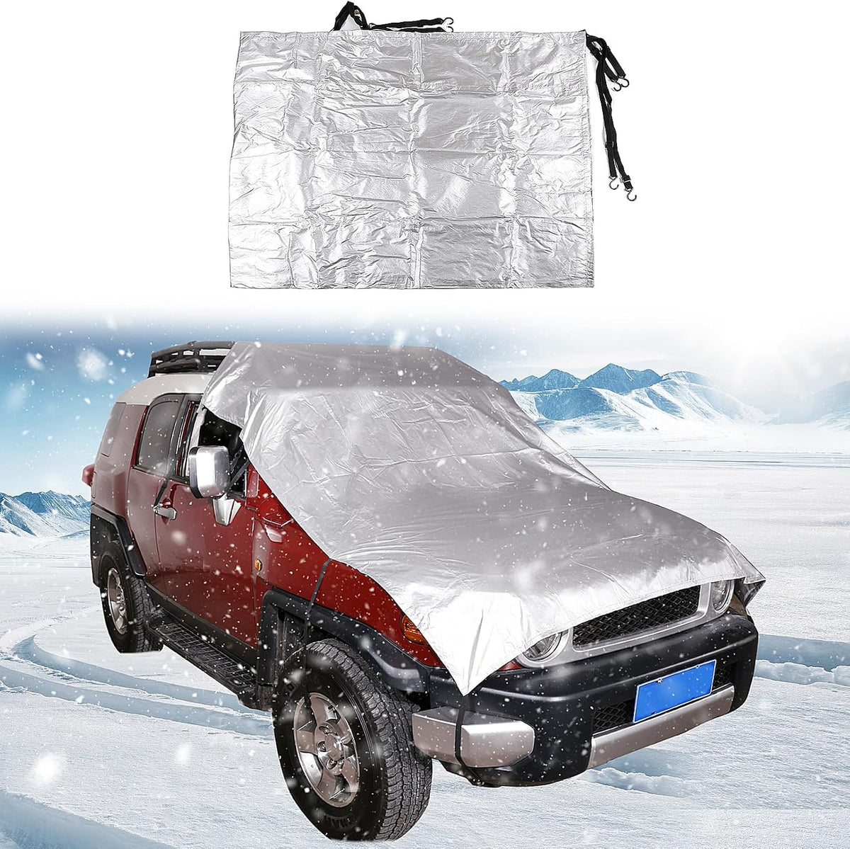 Car Extra Large Windshield Snow Cover Fit Toyot@ FJ Cruiser 2007-2021 Front Windshield Cover Protect Car Hood/Windshield/Wipers for Snow/Ice/UV/Rain/Frost/Windproof/Sunshade Cover Exterior Accessories
